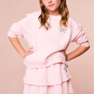 Girls Crystal Bow Fleece Ruffle Mini