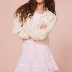 Girls Teisha Alpaca Bow Cardigan - SNOW
