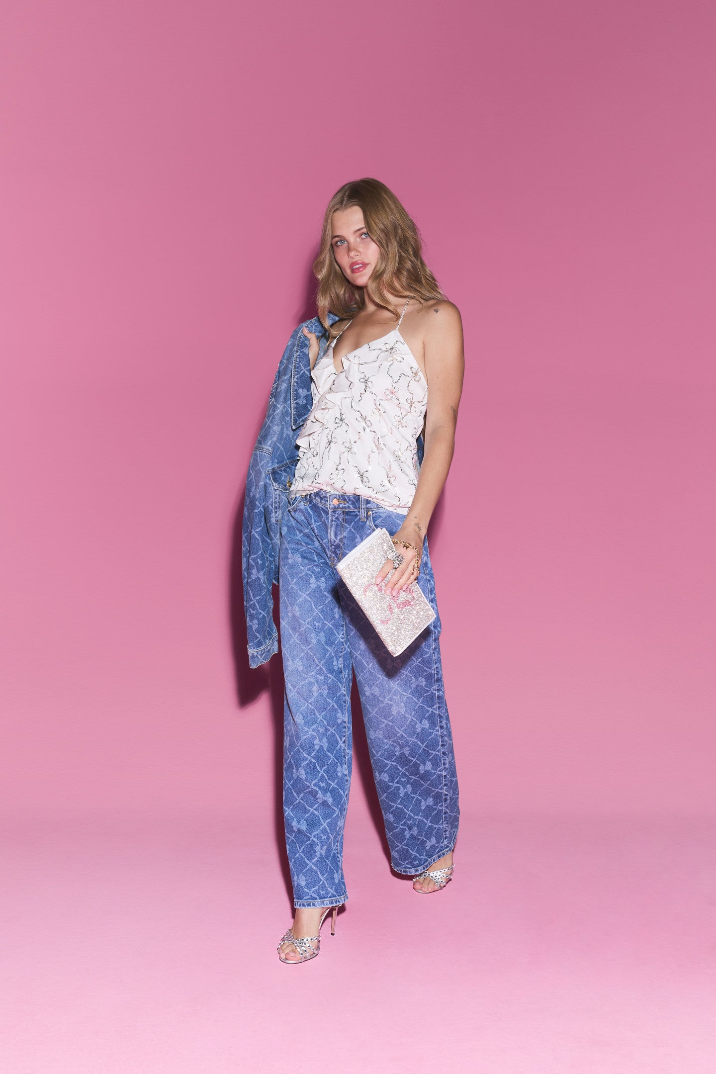PINK x LoveShackFancy Satin Flounce Halter Top - Image 4