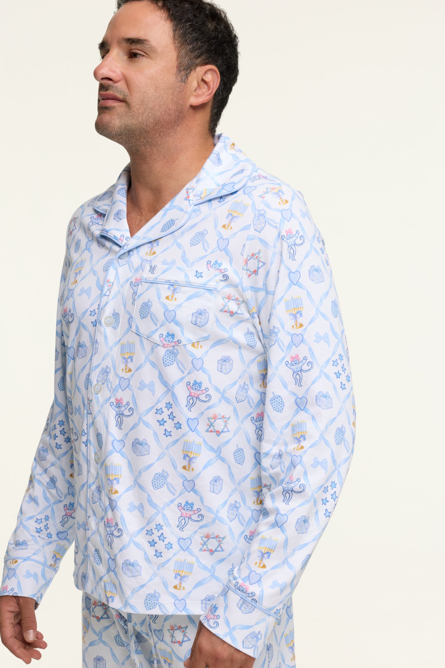 LoveShackFancy x Roller Rabbit Mens Starry Nights Lattice Long Sleeve Pajamas - Image 4