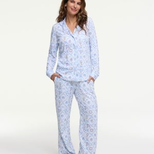 LoveShackFancy x Roller Rabbit Starry Nights Lattice Long Sleeve Polo Pajamas