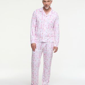 LoveShackFancy x Roller Rabbit Mens Sugarplum Lattice Long Sleeve Polo Pajamas