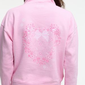 LoveShackFancy x Roller Rabbit Sugarplum Lattice Half Zip Sweatshirt