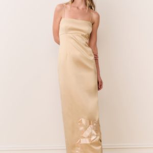 Calise Satin Bow Detail Midi Dress - GOLD