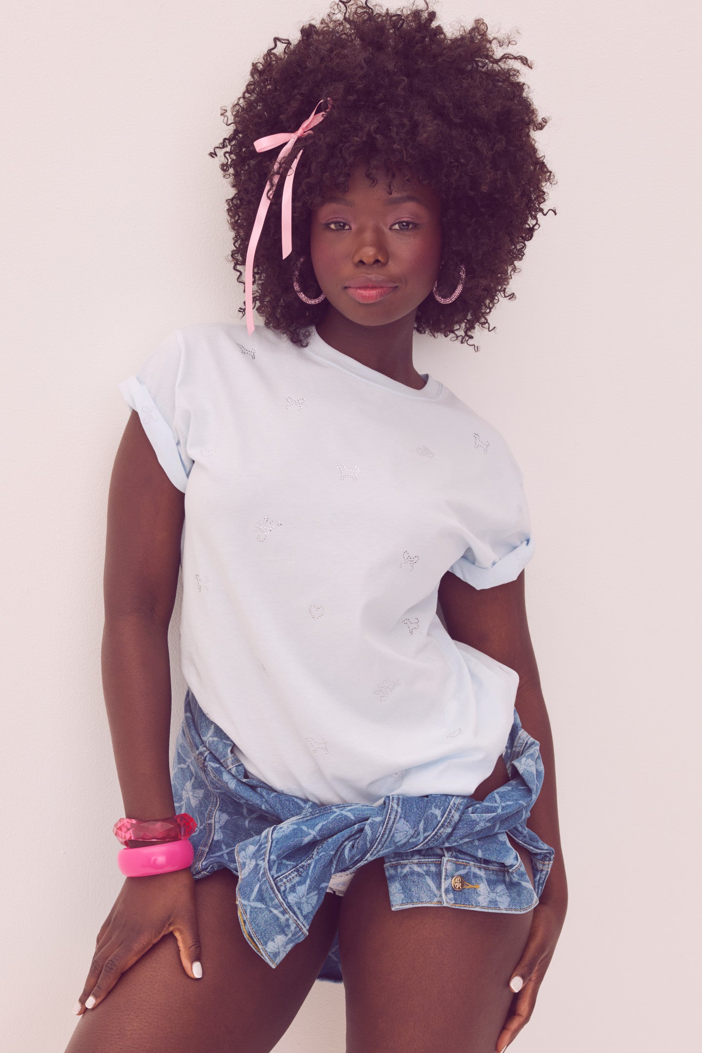 PINK x LoveShackFancy Campus Cotton Tee - GLACIAL MIST - Image 3