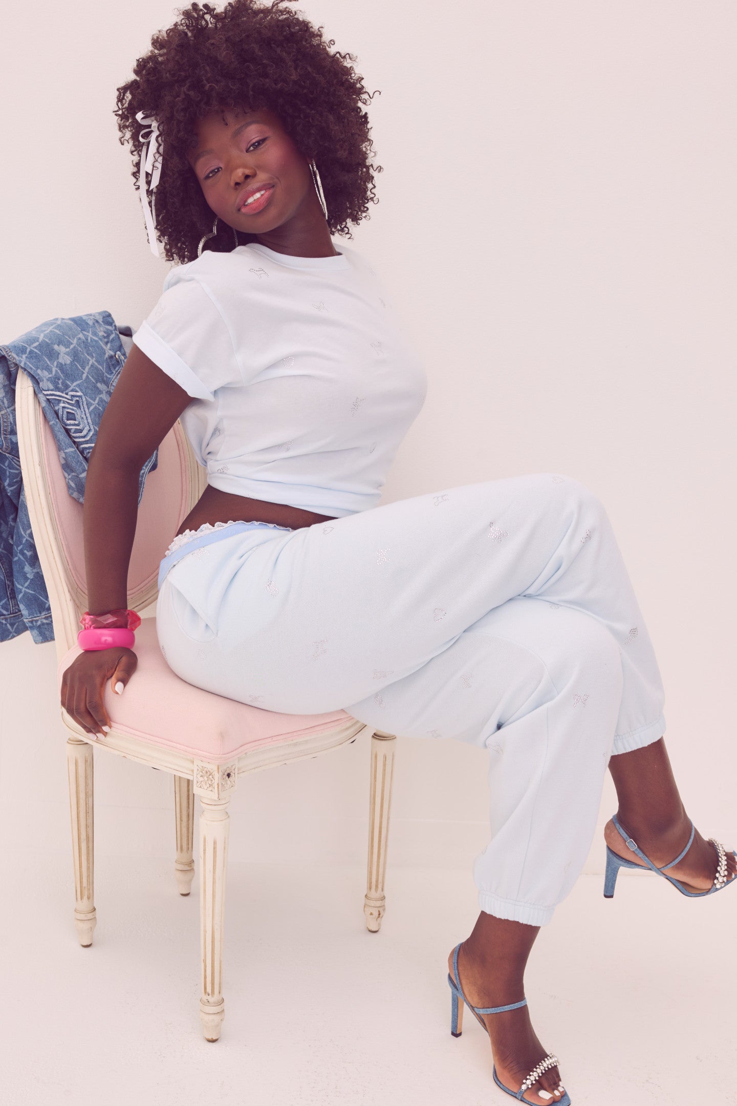 PINK x LoveShackFancy Campus Cotton Tee - GLACIAL MIST - Image 4