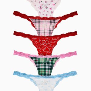 PINK x LoveShackFancy Wink Cotton Thong Panties - Pack of 5