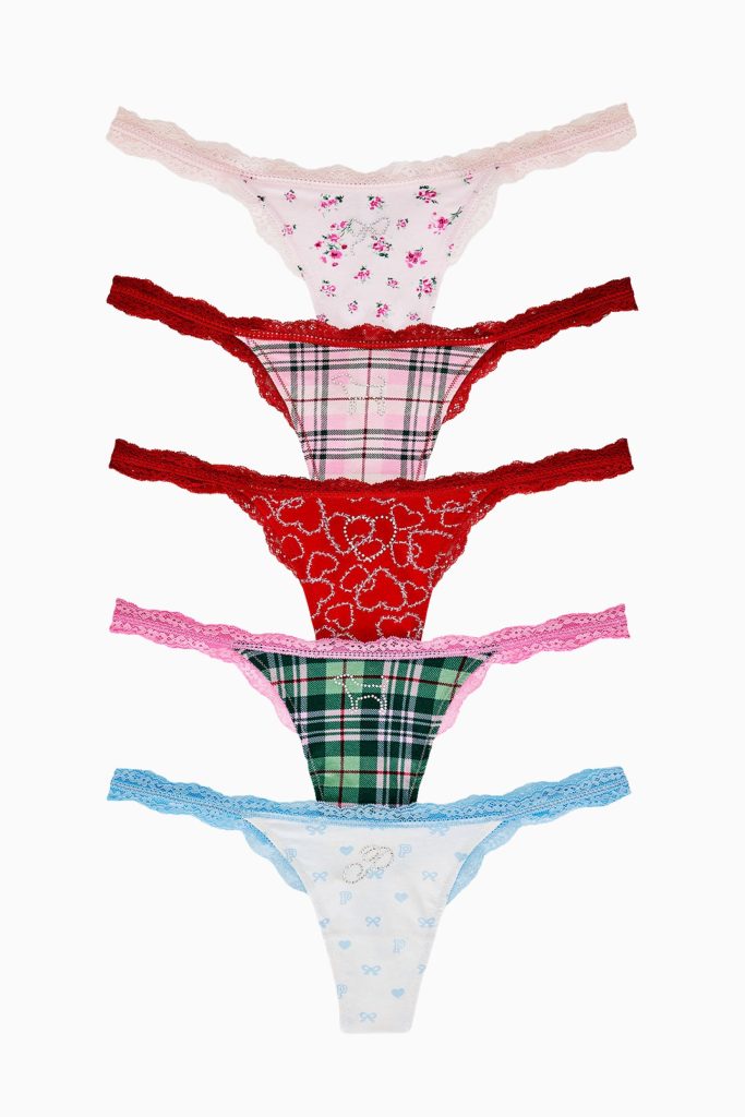 PINK x LoveShackFancy Wink Cotton Thong Panties - Pack of 5