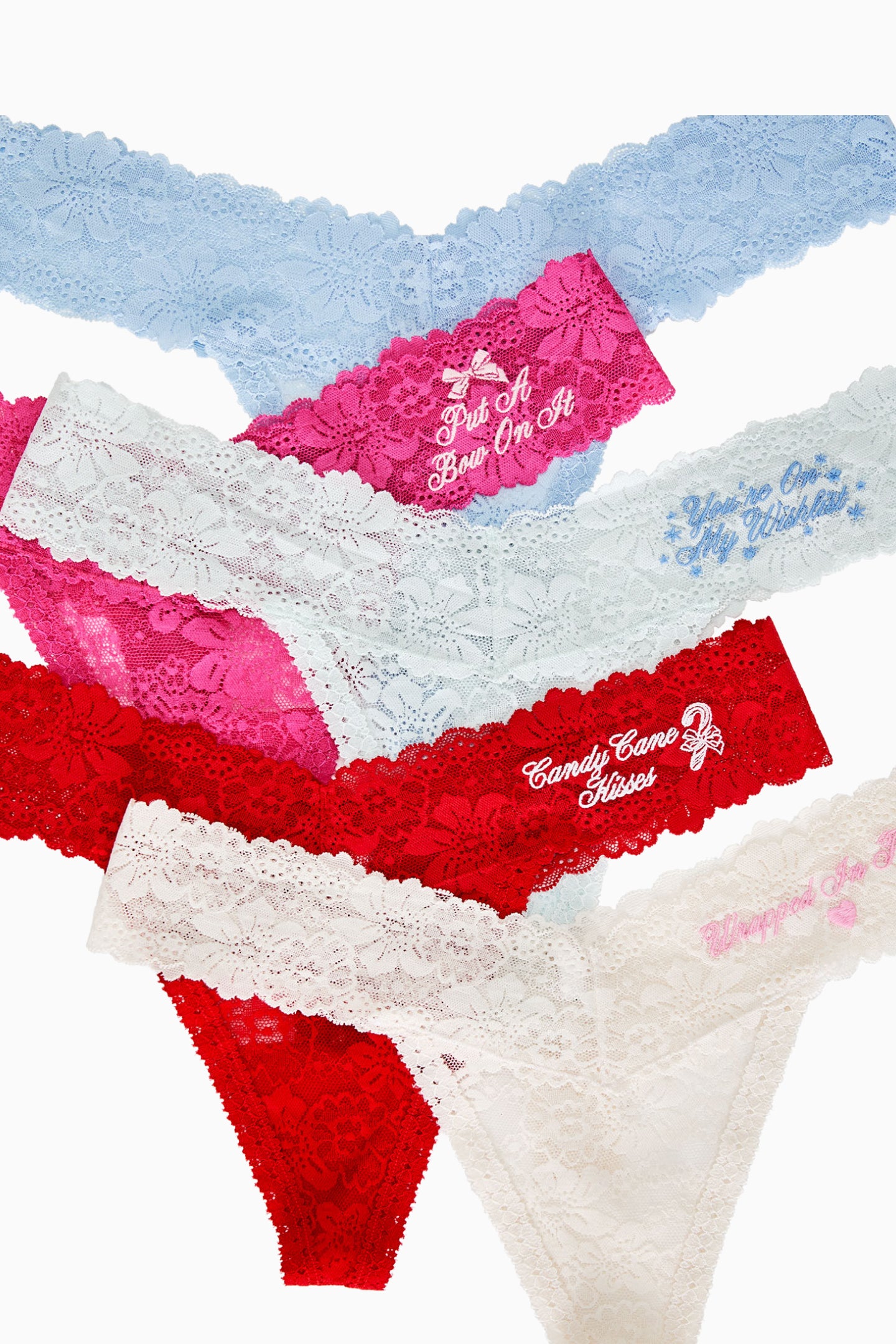 PINK x LoveShackFancy Wink Lace Thong Panties - Pack of 5 - Image 3