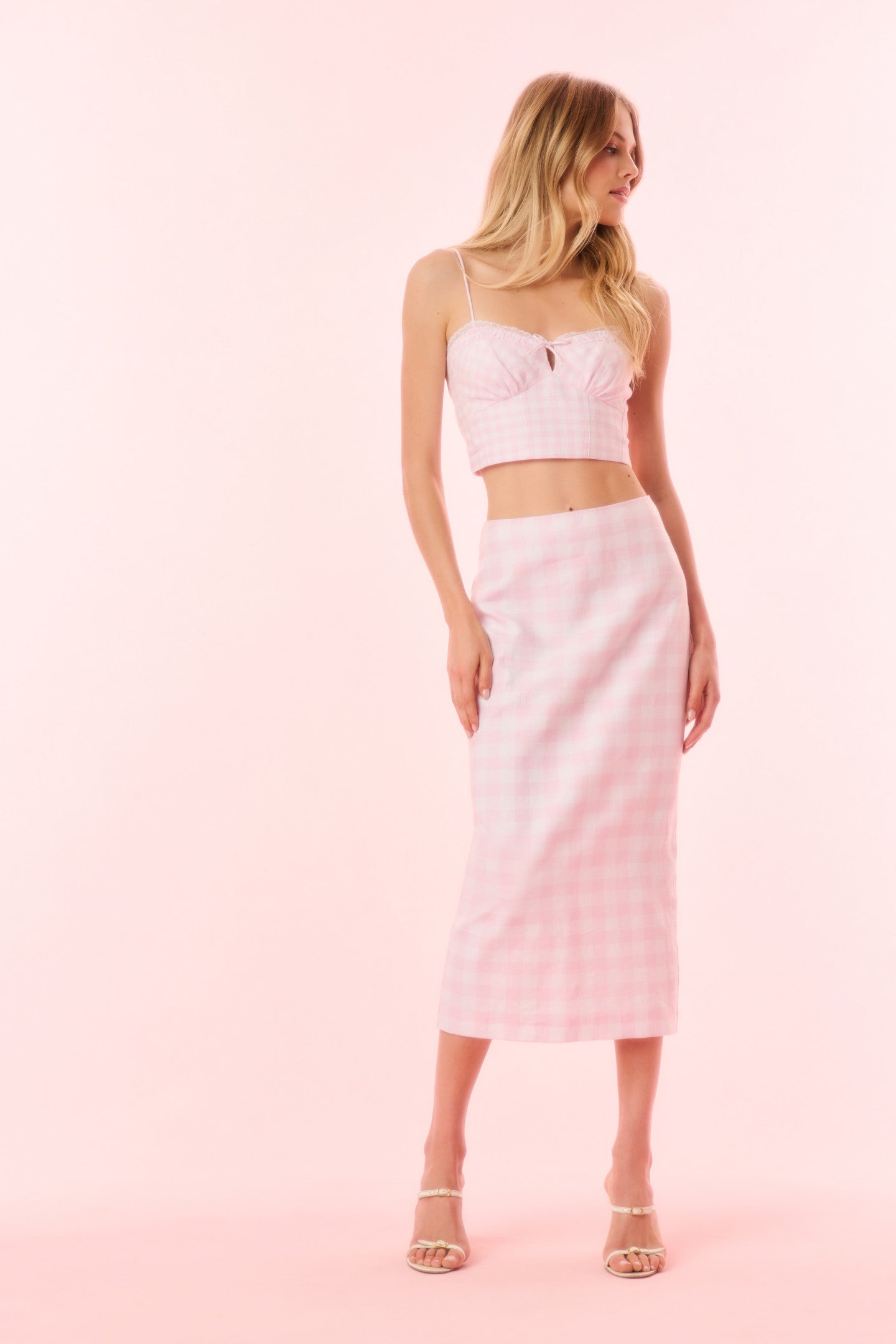 Biselle Linen Gingham Midi Skirt - Image 3