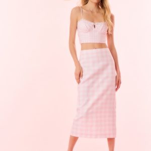 Biselle Linen Gingham Midi Skirt