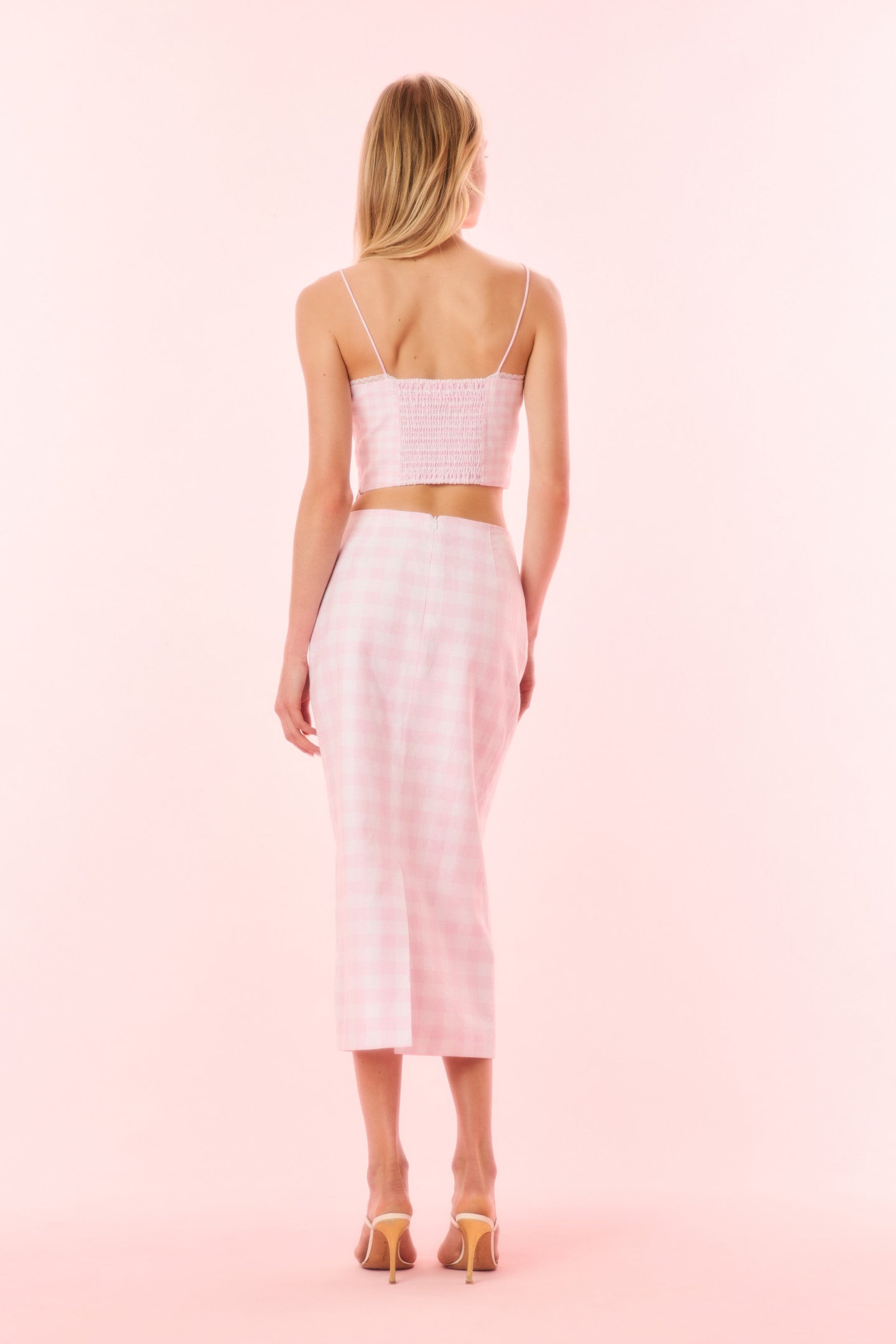 Biselle Linen Gingham Midi Skirt - Image 6