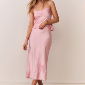 Vallis Lace Bow Satin Maxi Skirt