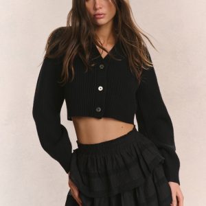 Avignon Crop Cardigan- BLACK