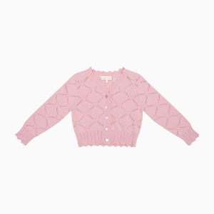 Girls Barlene Cotton Heart Argyle Cardigan
