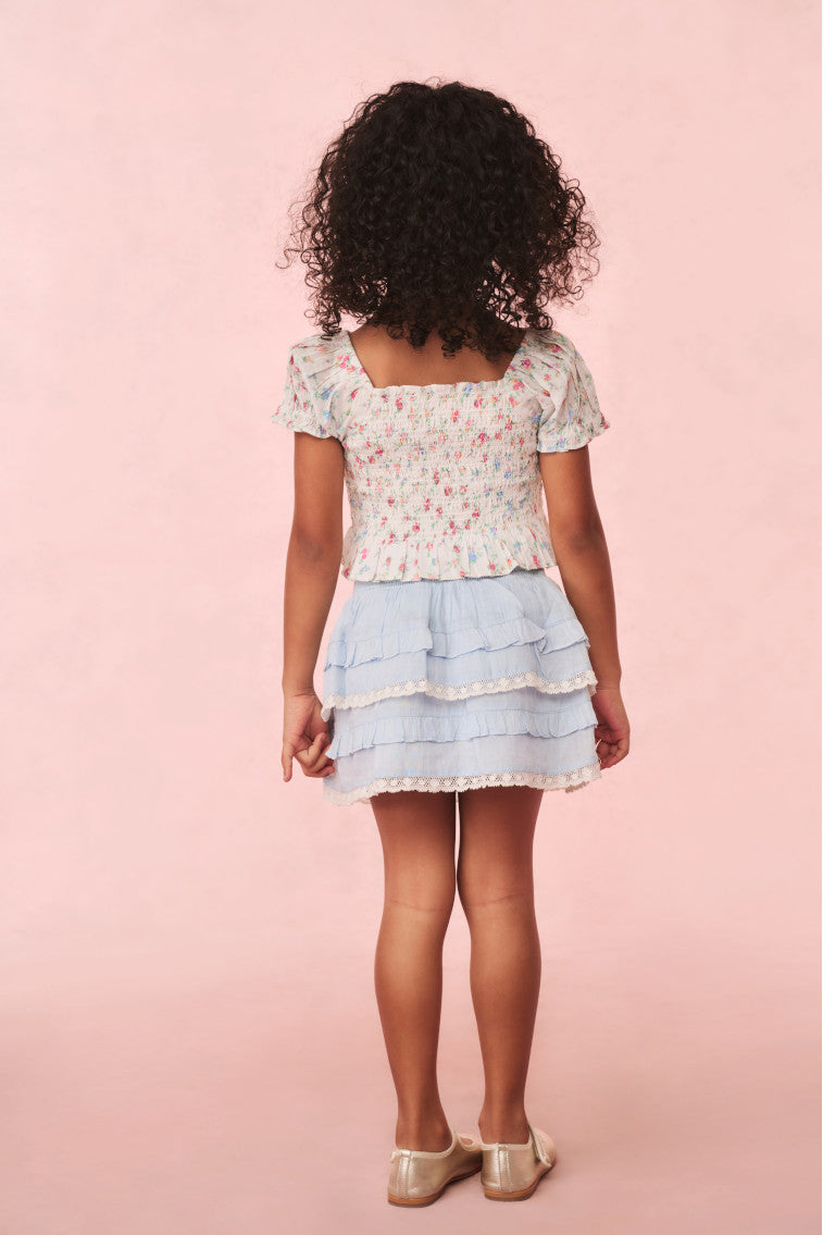 Girls Billie Blue Cotton Mini Skirt - Image 2