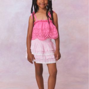 Girls Billie Cotton Stripe Skirt- CAPTIVA PINK