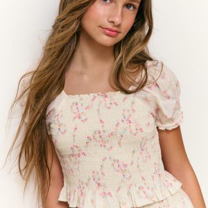 Girls Fabielle Luna Rosa Fleur Top - MAGNOLIA