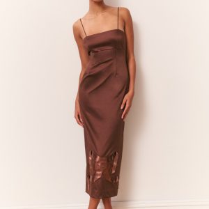 Calise Satin Bow Detail Midi Dress