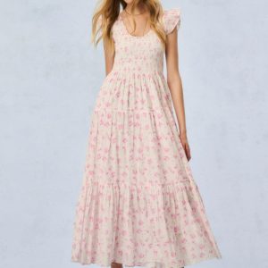 Chessie Fragrance Print Cotton Maxi Dress - STERLING DUSK
