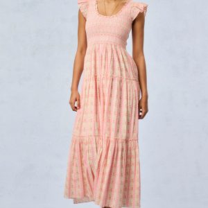 Chessie Fragrance Print Cotton Maxi Dress - STRAWBERRY MACAROON