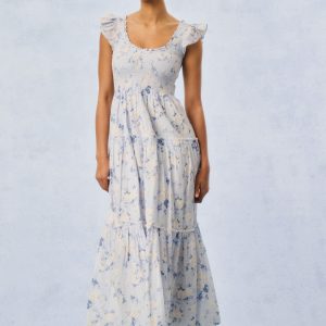 Chessie Fragrance Print Cotton Maxi Dress - WHISPER BLUE