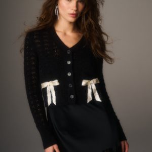 Lilly Alpaca-Blend Bow Cardigan - MIDNIGHT ICE