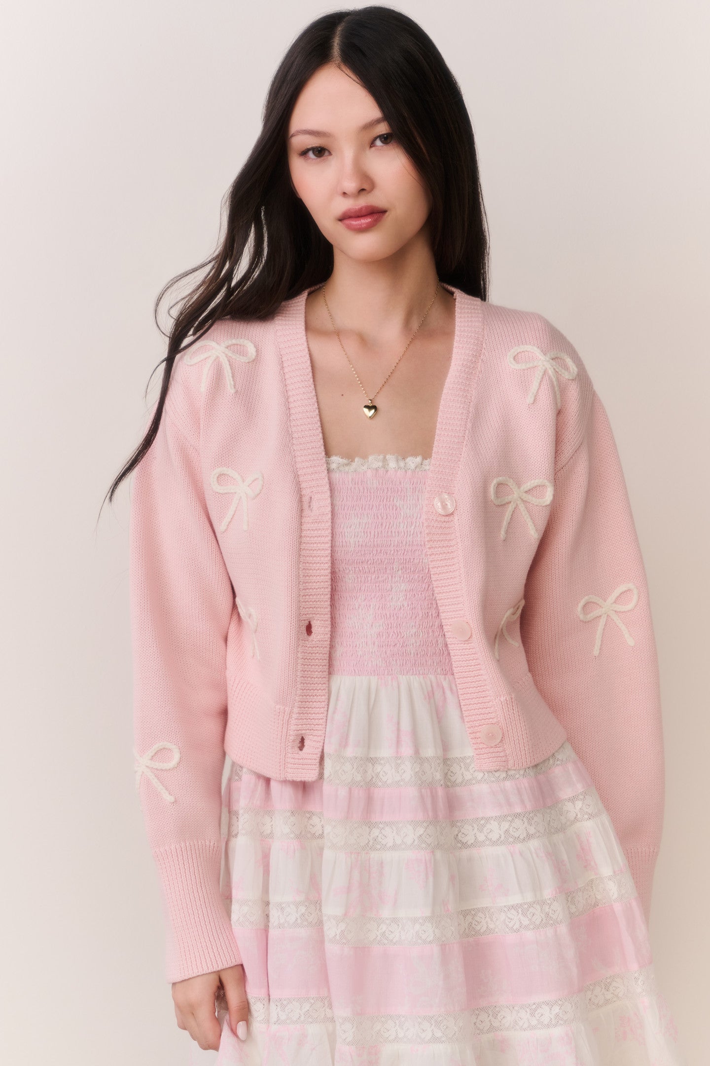 Francette Cotton Bow Embroidered Cardigan - Image 2