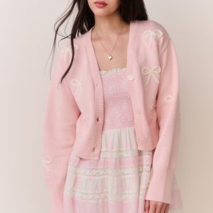 Francette Cotton Bow Embroidered Cardigan