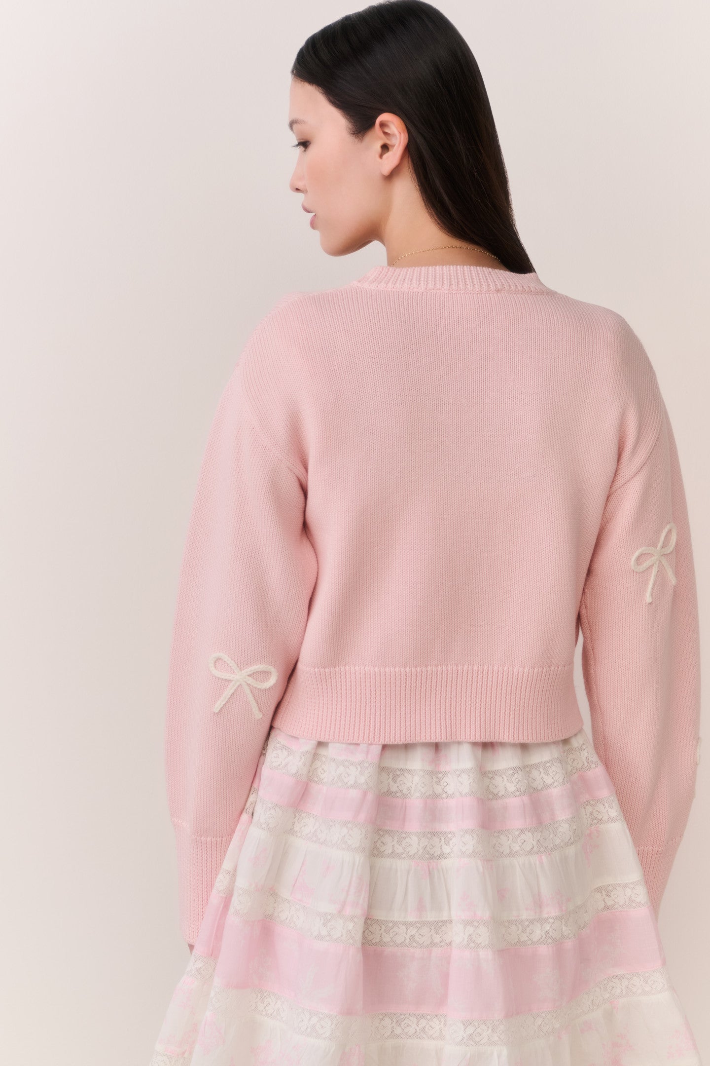 Francette Cotton Bow Embroidered Cardigan - Image 5