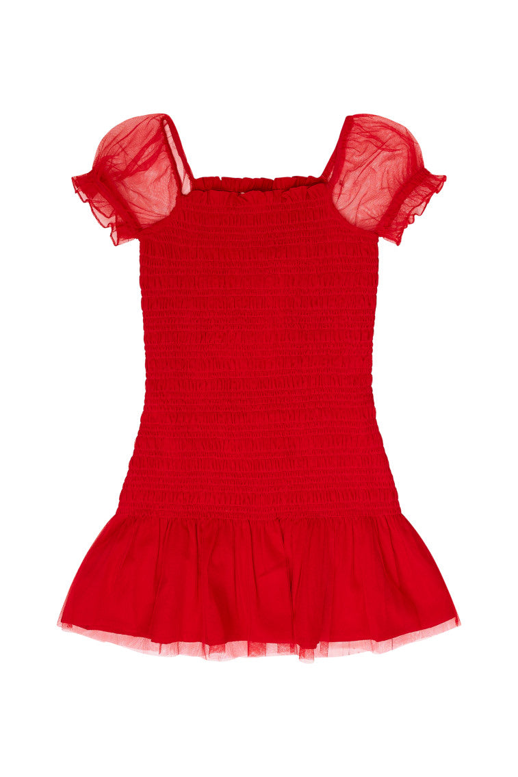 Girls Mosa Off-The-Shoulder Mini Dress - CRIMSON RED - Image 4