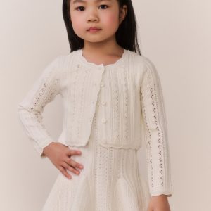 Little Girls Emlynn Pointelle Cardigan - WHITE TEA