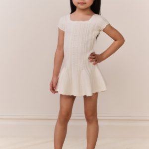 Little Girls Daffron Pointelle Dress - WHITE TEA