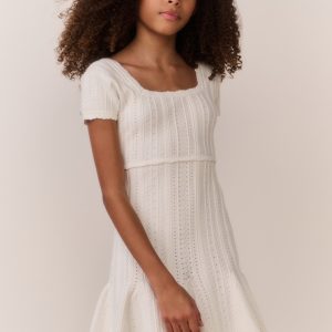 Tween Daffron Stretch Pointelle Dress - WHITE TEA