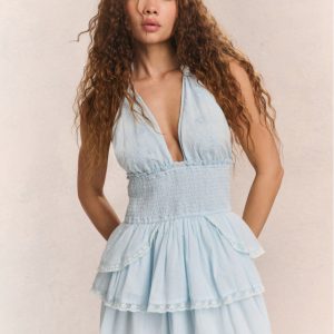 Deanna Heritage Halter Mini Dress - BLUE