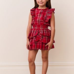 Girls Decker Cotton Tartan Ruffle Dress