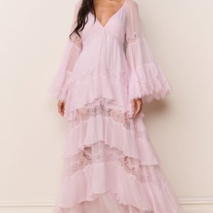 Devina Silk Chiffon Lace Maxi Dress
