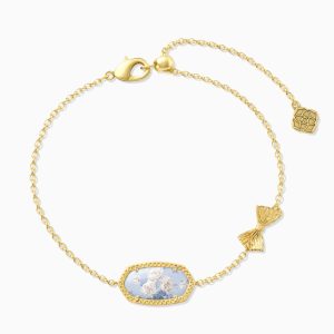 Kendra Scott x LoveShackFancy Bow Gold Whisper Blue Elaina Delicate Chain Bracelet 