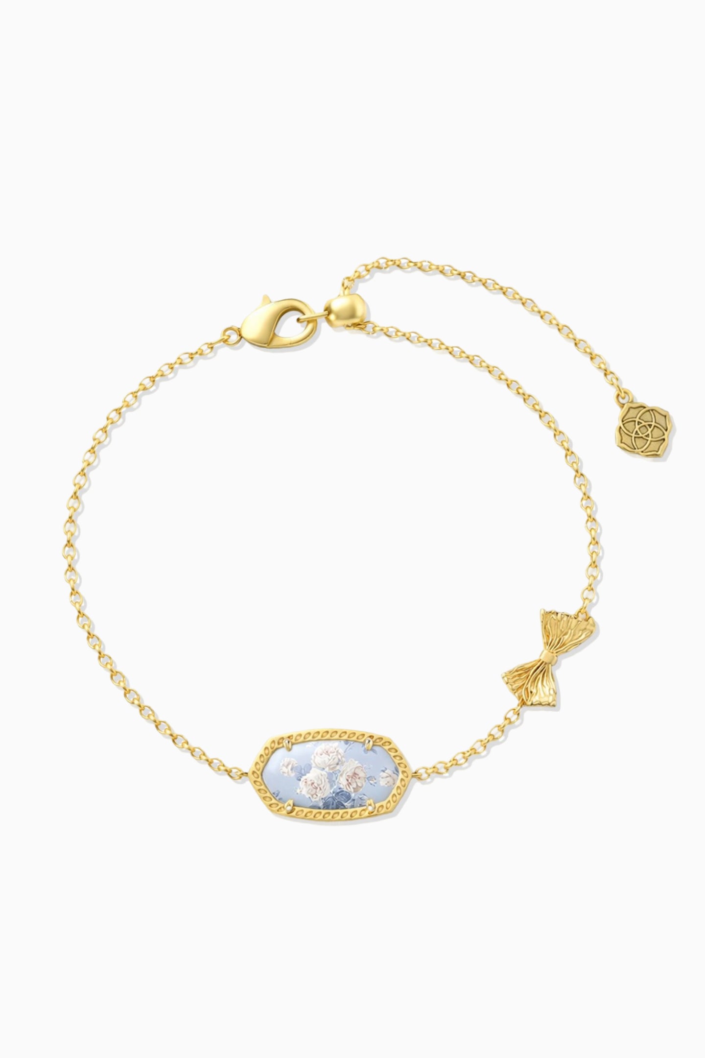 Kendra Scott x LoveShackFancy Bow Gold Whisper Blue Elaina Delicate Chain Bracelet