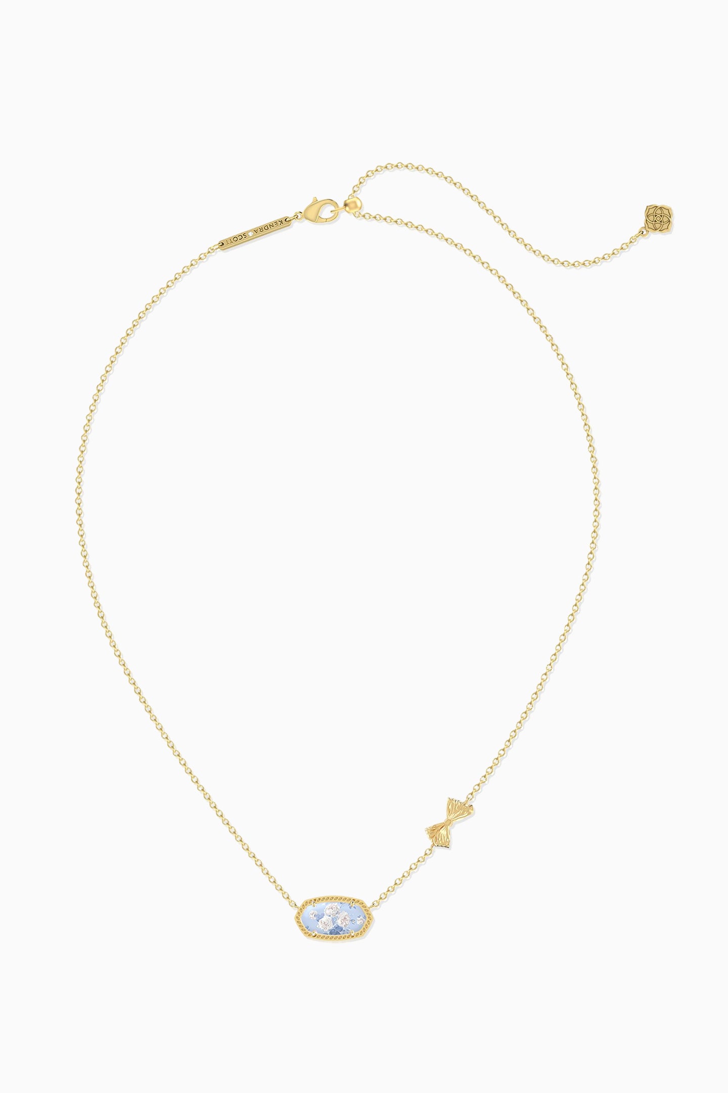 Kendra Scott x LoveShackFancy Bow Gold Whisper Blue Elisa Necklace