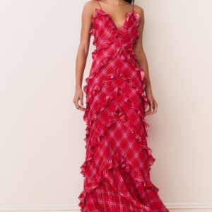 Ellietta Tartan Ruffle Maxi Dress
