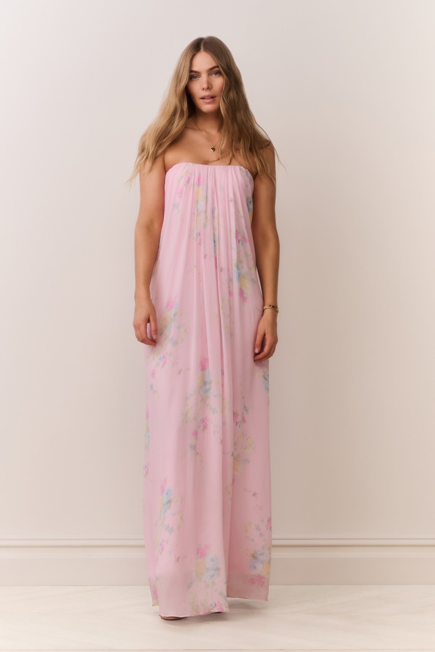 Emara Strapless Floral Chiffon Gown - Image 3
