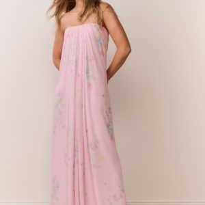 Emara Strapless Floral Chiffon Gown