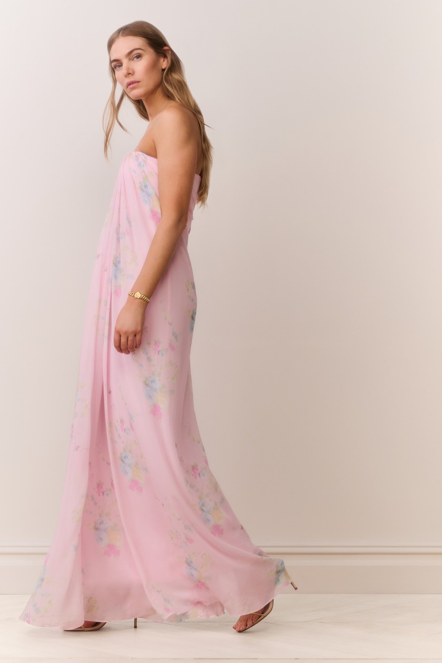 Emara Strapless Floral Chiffon Gown - Image 5