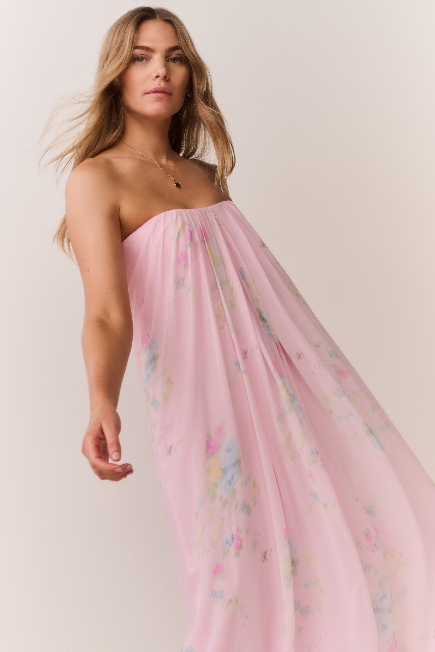 Emara Strapless Floral Chiffon Gown - Image 2