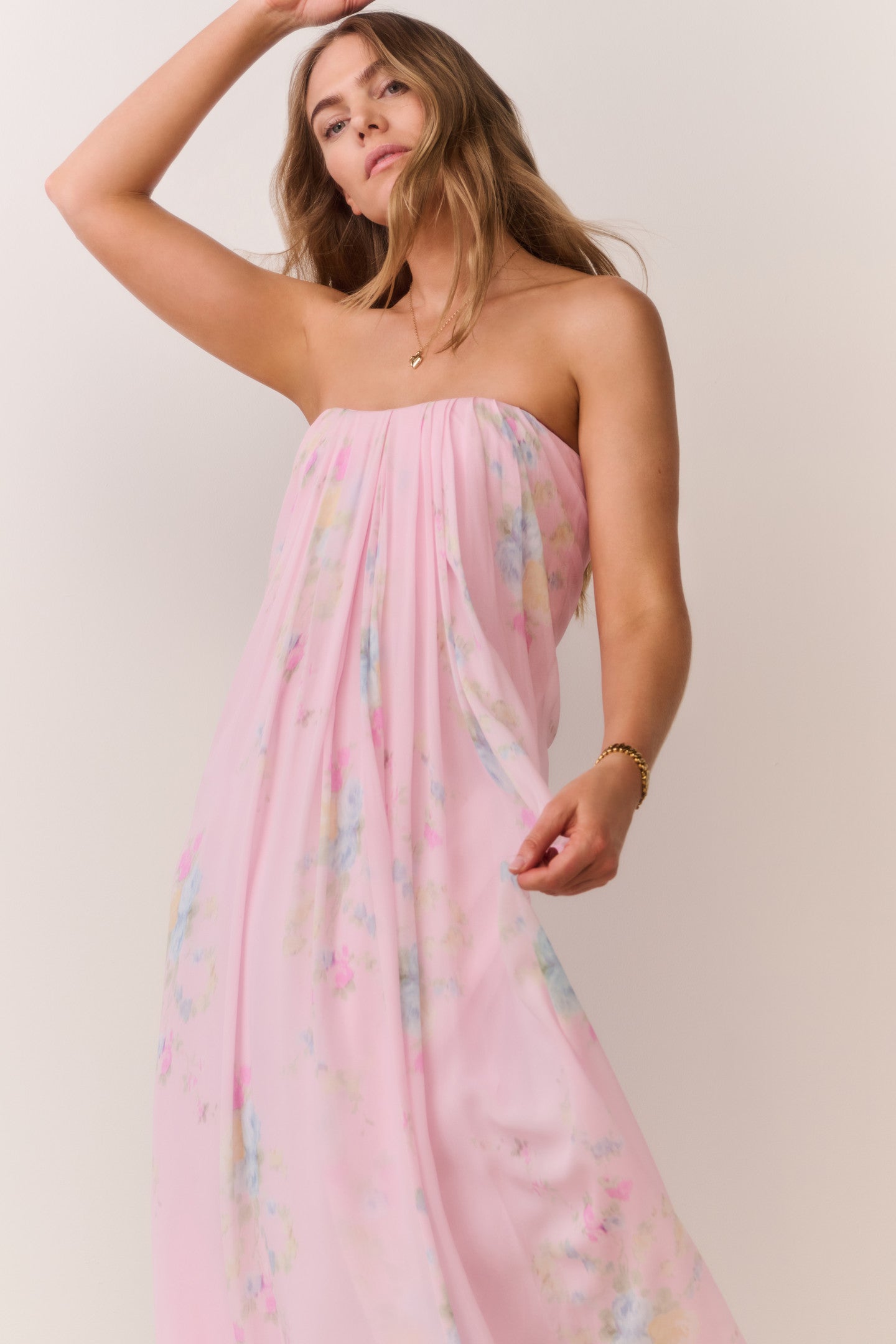 Emara Strapless Floral Chiffon Gown - Image 4