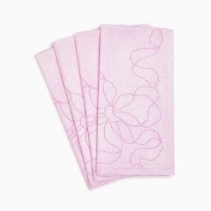 Embroidered Linen Bow Napkins - Set of 4