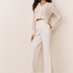 Enly Wool-Blend Wide Leg Pant - CREAM
