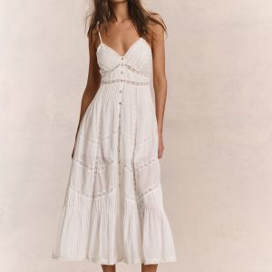 Esilda Heritage Cotton Midi Dress - TRUE WHITE