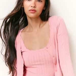 Martti Stretch Pointelle Cardigan - FAWN PINK